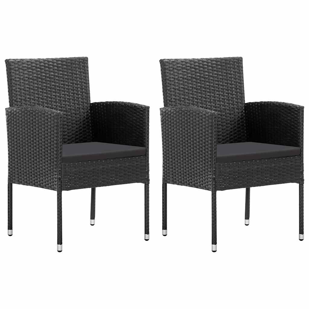 Garden Chairs with Cushions in Black 2 pcs. Black Poly Rattan