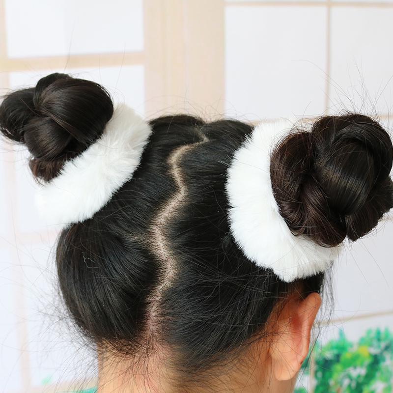 Fashion Luxury 2 Fluffy Pieces Child Girl Fluffy Furry Scrunchies Hair Scrunchies Bands Ring Ponytail Holder Hairwear Hair Decoration