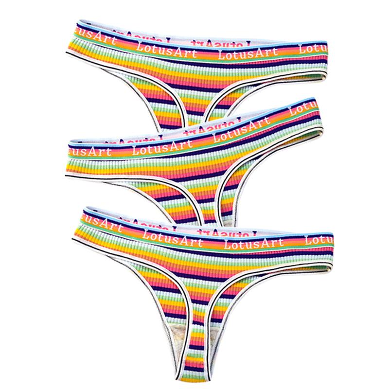 YOUULAR 3 шт./лот, модные женские хлопковые бесшовные стринги, сексуальное красочное полосатое нижнее белье, трусики, стринги, женское нижнее белье, нижнее белье M-XL