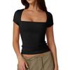 Women's Summer Short Sleeved Square Neck Sexy Slim Fit T-shirt