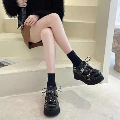 Туфли-лодочки в стиле панк-готика для женщин 2024 года, новые туфли Мэри Джейн на толстой подошве, брендовые туфли на платформе, туфли на танкетке и высоком каблуке для вечеринки в стиле косплея, дизайнерские туфли в стиле Лолиты