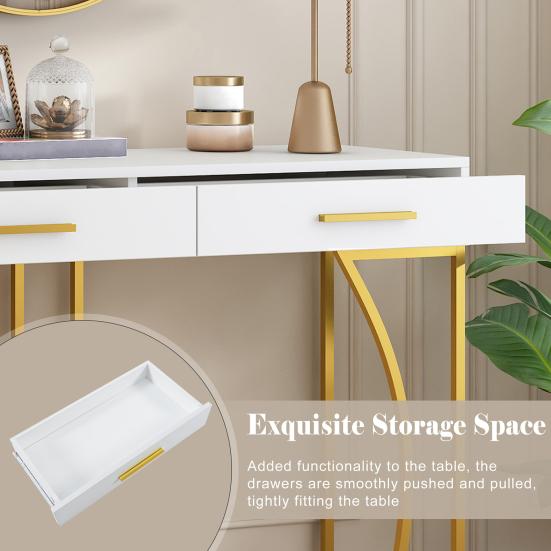 Hallway Table Console with 2 Drawers Light Luxury Modern Metal Golden Frame Living Long Room Farmhouse Behind Sofa Narrow Entryway