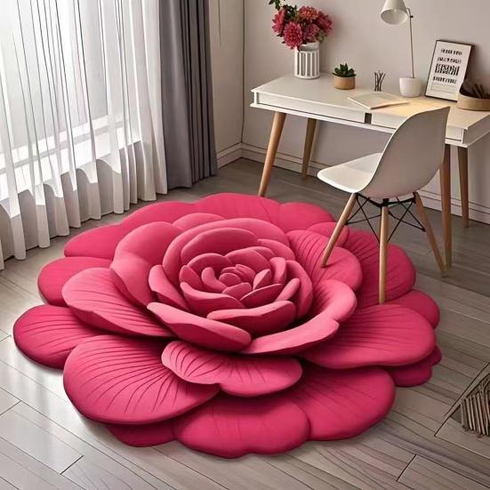 Floral Plush Floor Mat Non-Slip Absorbent Diatomaceous Earth Rug 3D Visual Flower