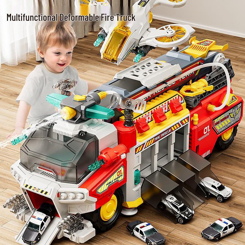 Multi-functional Rescue Fire & Police Toy Truck with Water Spray and Track - Educational Gift for Boys