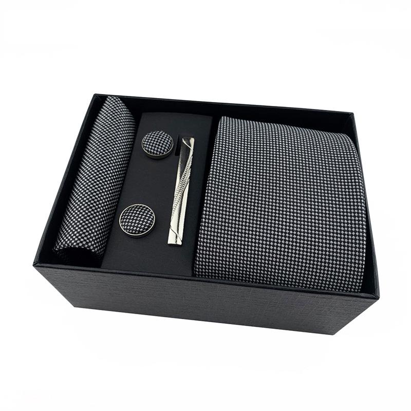 Подарочный набор мужских черных деловых галстуков: Полосатые и однотонные галстуки, нагрудный платок, зажим для галстука