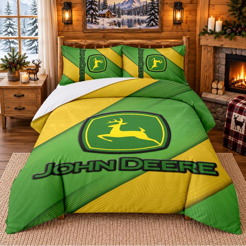 Печатный комплект постельного белья из 3 предметов с рисунком John Deere: простыня, наволочка для декора спальни