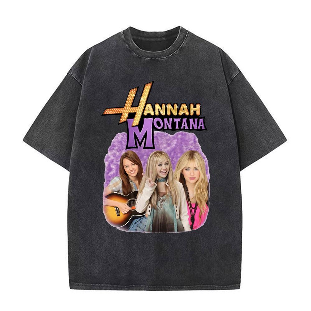 Vintage TV Character Pop Star Singer Hannah Montana T Shirts Unisex Women Fashion Aesthetic Washed Short Sleeve Tshirts Streetwear