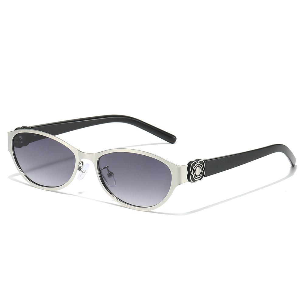 New small frame oval fashion sunglasses, European and American personalized ins flower pattern glasses PC lenses