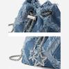 Tassel Star Denim Bucket Bag Drawstring Handbag Metal Chain Crossbody Bag Rhinestone Korean Style Cloth Shoulder Bag Party