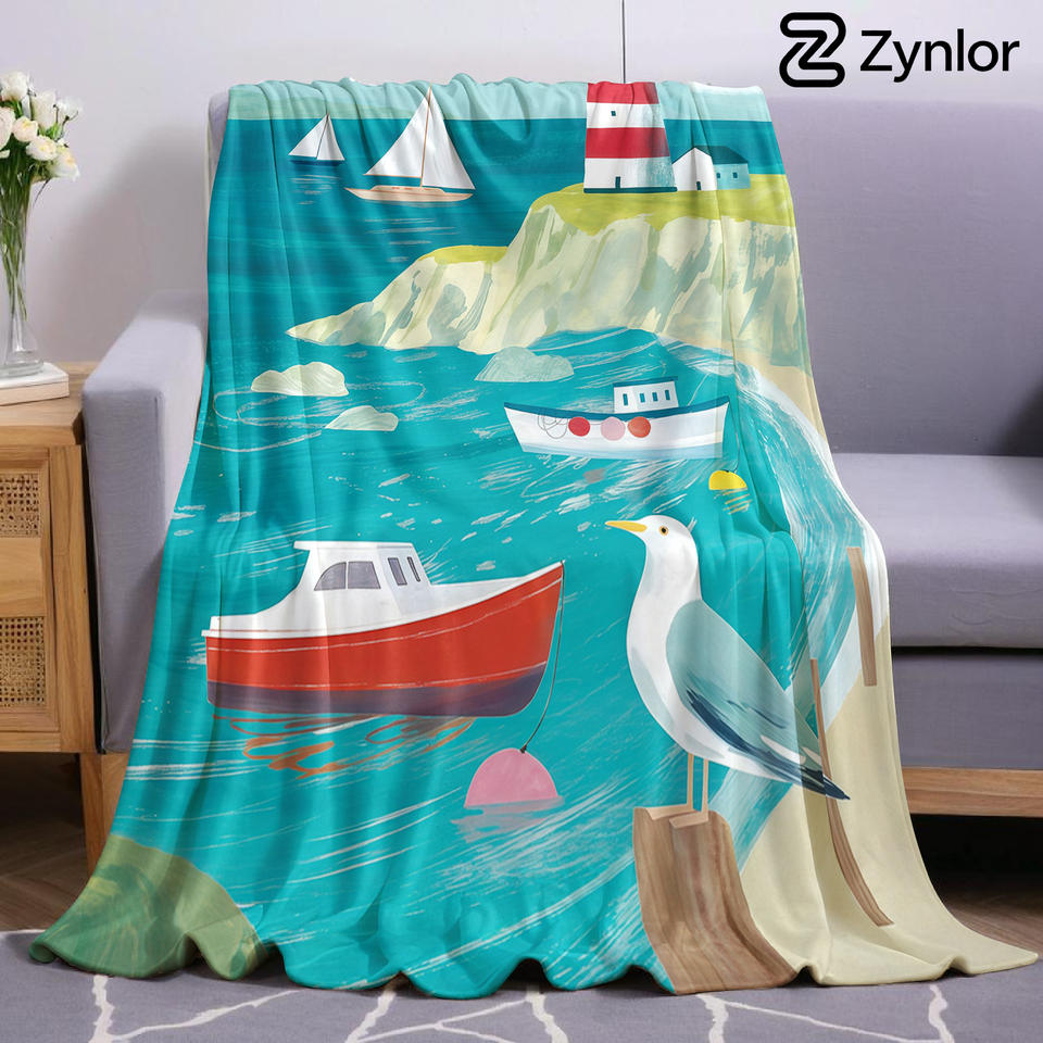 Coastal Lighthouse Lightweight Microfiber Soft Christmas Fleece Blanket Warm Cozy Throw for Bed Sofa Office Travel All Season