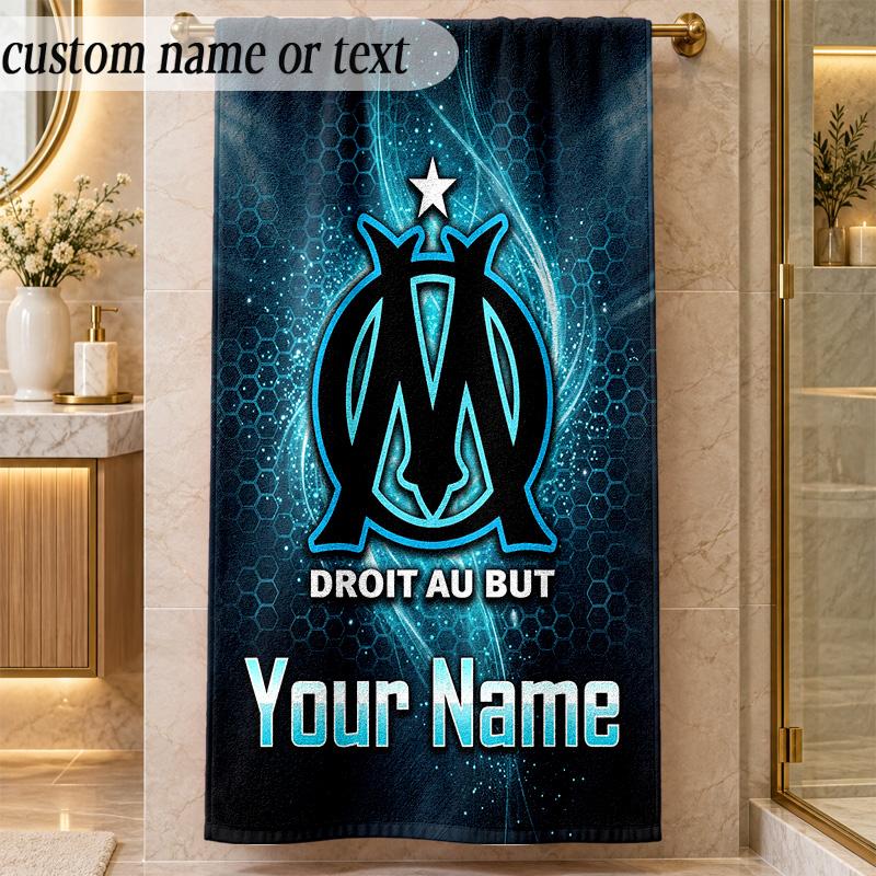 Beach TowelOlympique Marseille FC Custom Name Text Personalized Soft Towel for Beach Pool Indoor Home Decor Gift