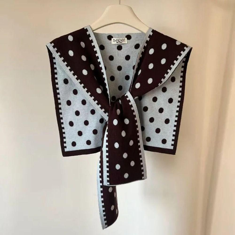 Simple Cape Polka Dot Knitted Shawl Knotted Retro Fake Collar Korean Style Wraps Shoulder Scarf Female