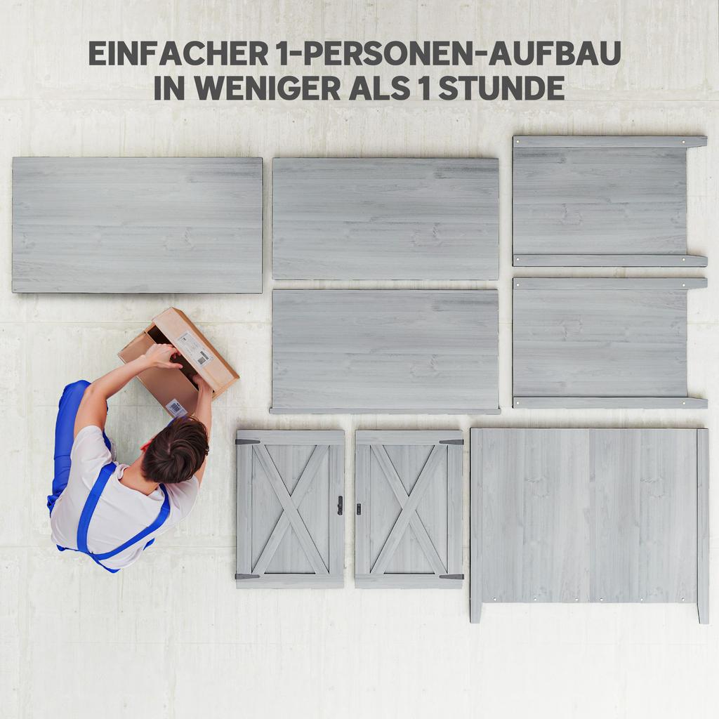 Wooden Garden Shed, Outdoor Fir Wood Storage Shed with Shelf and Double Doors, Light Grey