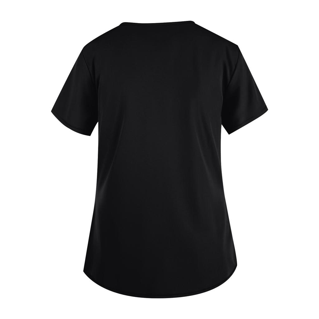 Плюс Размер Печатный Рабочий Униформа Топы Для Женщин Крест V-образный вырез Печати Короткий Рукав Забавные Футболки Рабочая Одежда Футболка С Карманами