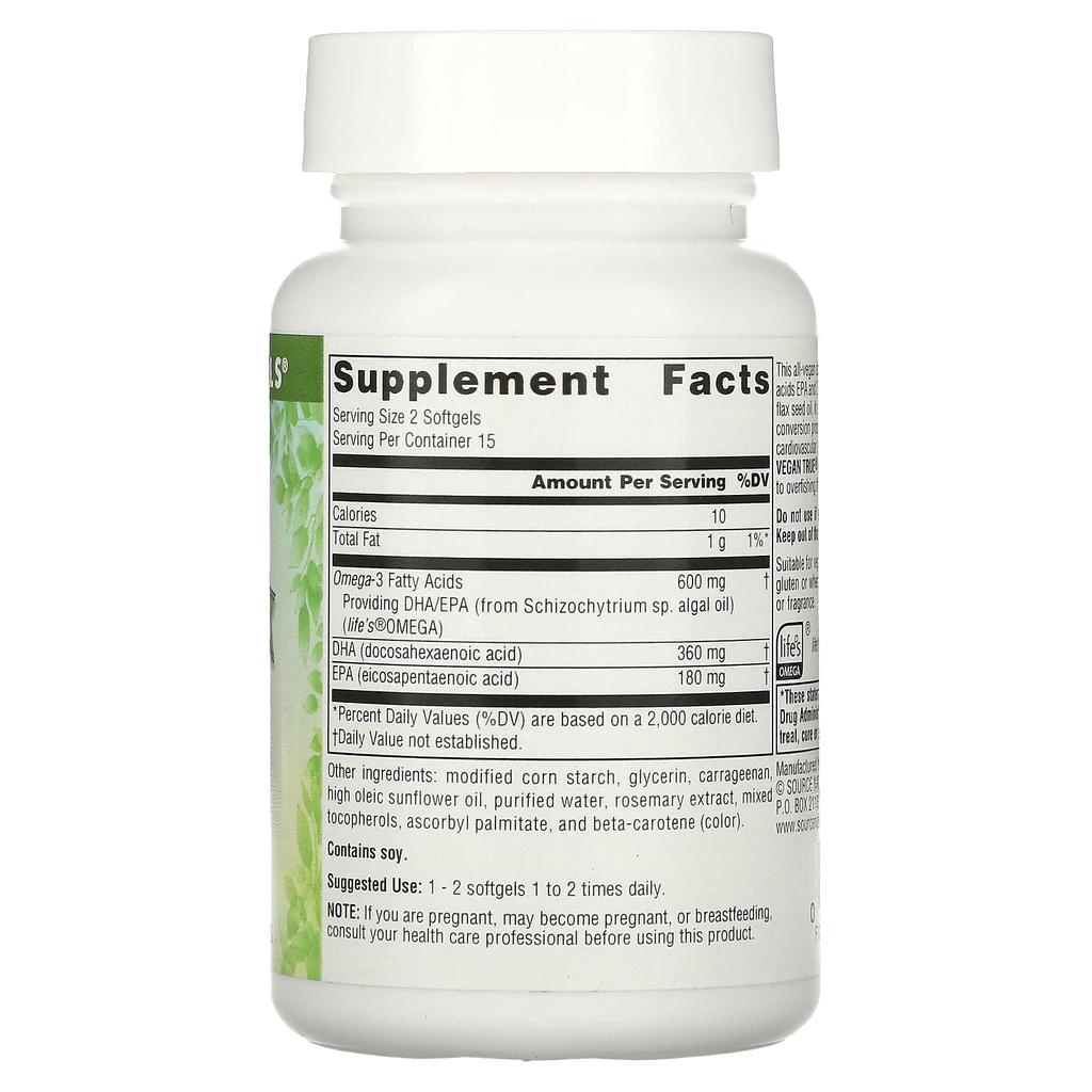 Source Naturals, Веганский True, Омега-3 не из рыбы, 300 мг, 30 веганских мягких капсул