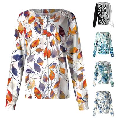 Женский повседневный однобортный однобортный защитная одежда с длинными рукавами и цветочным принтом, кардиган, топ
