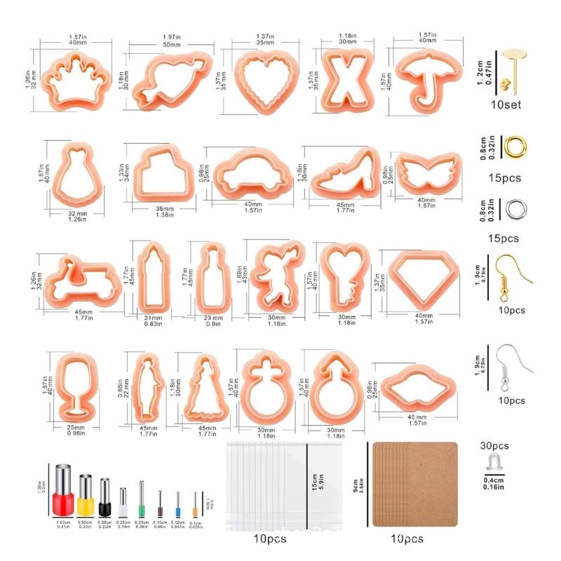 1Set Clay Earring Making Kits with Plastic Cutters Clay Tools and Earring Accessories for Clay Earrings Jewelry Making