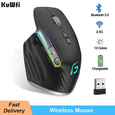 Беспроводная мышь KuWFi Bluetooth5.0 + 2,4 ГГц, двухрежимная игровая USB-мышь, эргономичная перезаряжаемая бесшумная вертикальная мышь для