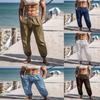 Men's Casual Pants Linen Beach Pants Drawstring Stretch Waist Solid Colour Comfortable Breathable Casual Daily Holiday Drawstring Pants