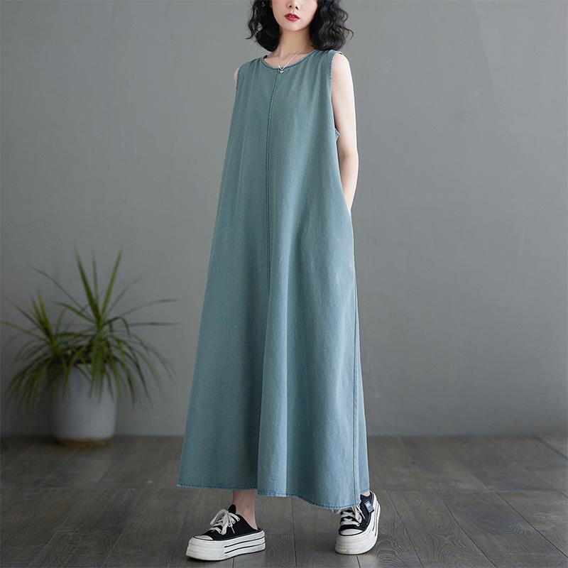 Летняя новая безрукавка джинсовая жилетка юбка женская дизайн чувство полой спинки платье