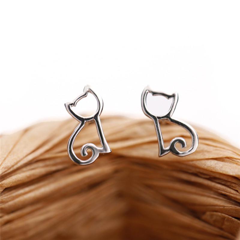 Милые женские и девчачьи милые серебряные серьги-гвоздики в виде животных, серьги-гвоздики в виде кошки, ювелирный подарок