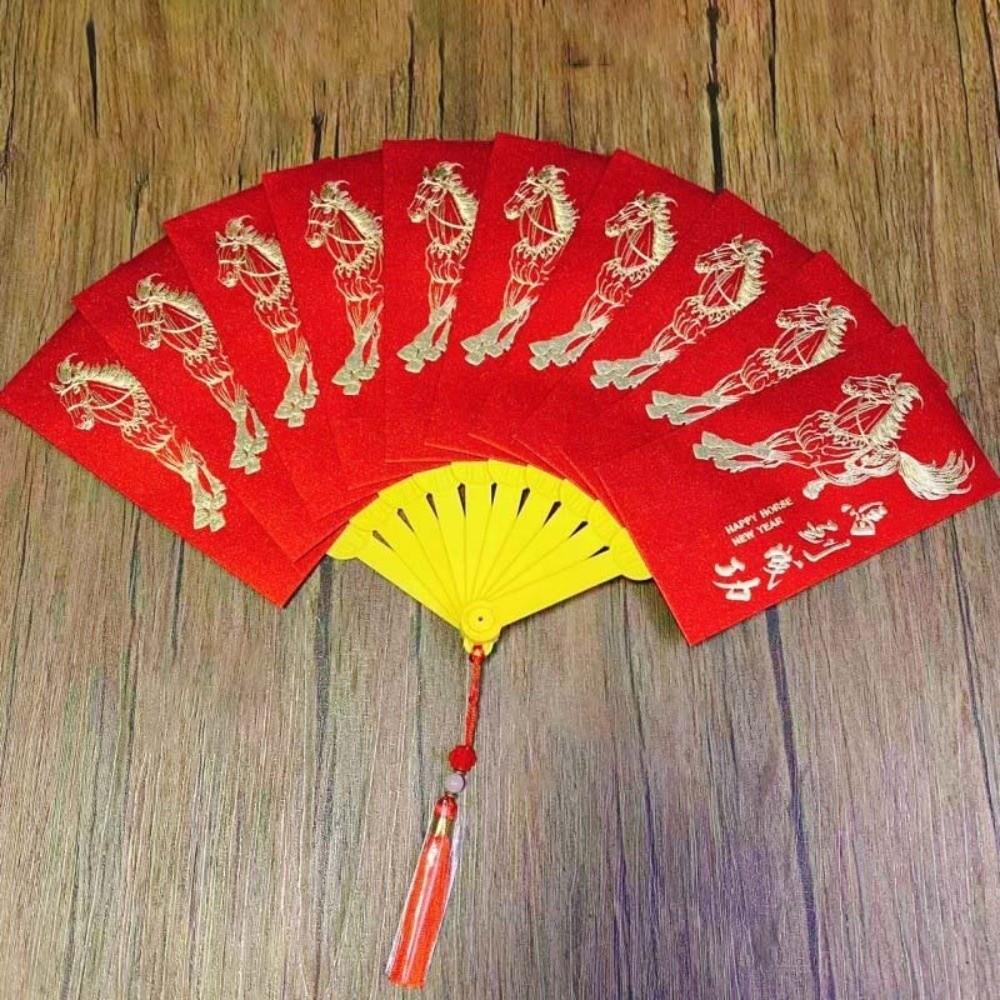 Traditional Fan Design Red Envelope 10 Cards God of Wealth Red Pocket  Birthday