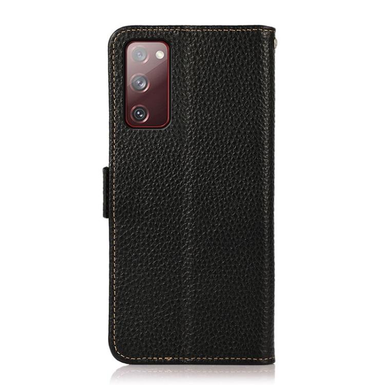 Для Samsung Galaxy S20 FE KHAZNEH Боковой Магнитный Чехол-Книжка из Натуральной Кожи с Рисунком Личи и RFID
