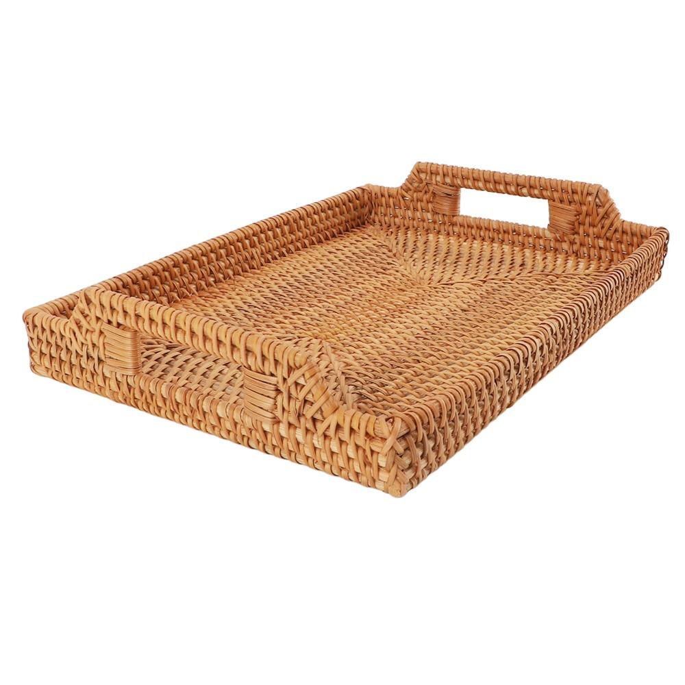Woven Fiber Serving Tray Side Handles Food Platter Multi Functional Decorative Tray Bathroom