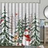 Christmas Shower Curtain, Winter Farm Barn Snowman Animal Moose Berry Christmas Tree Snow Scene Red Bird Bathroom Decoratio.