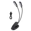 LED Desk Lamp Double Headed USB Rechargeable Clip Table Lamp for Dormitory Reading Piano Music Score Black