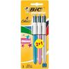 Stylo-bille 4 Couleurs - BIC - Shine - Revêtement Brillant - Corps Rond - 2 + 1 Gratuit