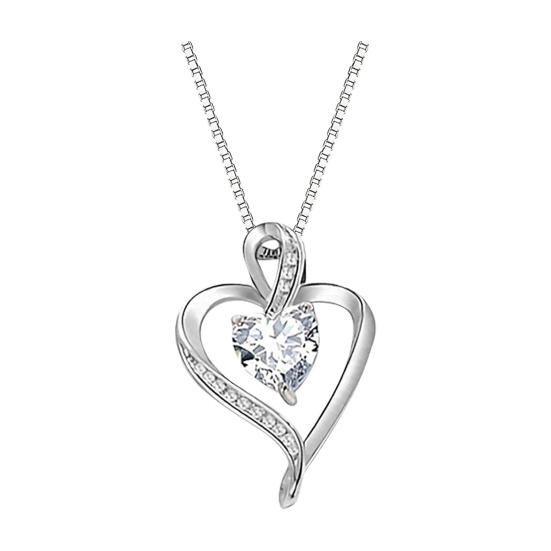 Heart Necklace for Women Love Heart Pendant with Faux Crystal Birthstone Necklace for Mother's Day Anniversary Birthday