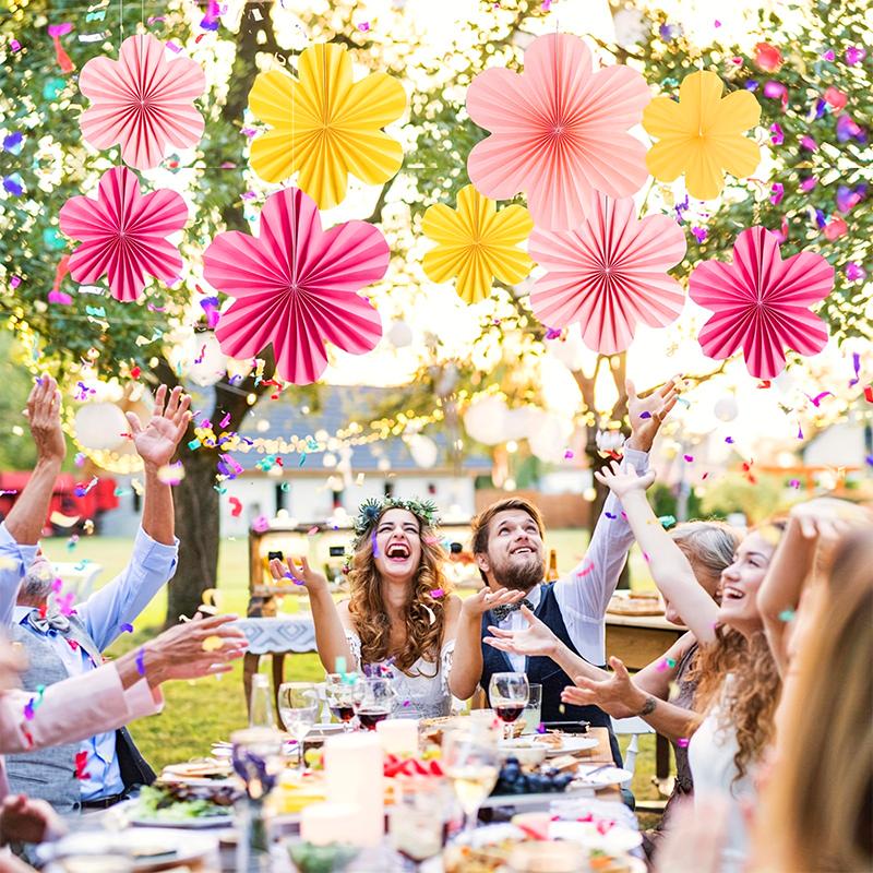 9 шт. Подвесные бумажные веера Обои Свадебное украшение Цветочная стена Вечеринка Доступно несколько вариантов