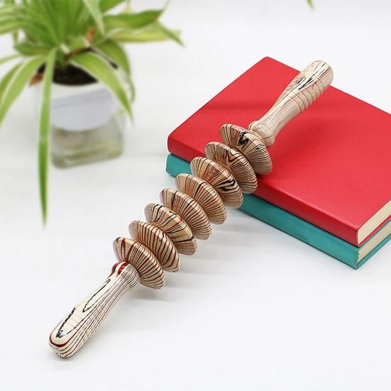 Массажер для фасций, приятный для кожи, Нескользящая ручка, Деревянное рифленое колесо, Многофункциональный массажер с гладким роликом для дома