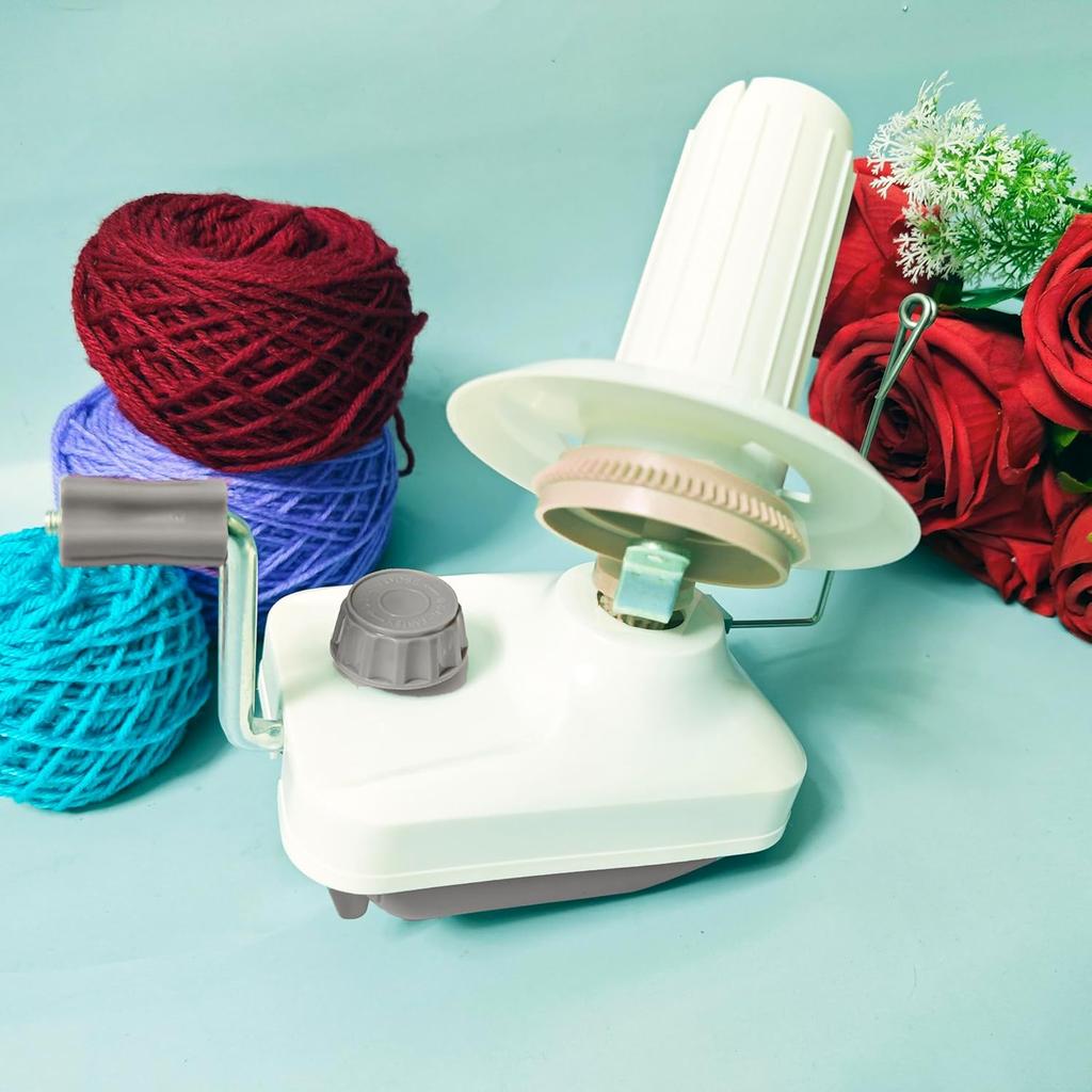 Yarn Ball Winder Hand Operated Winding Wool Winder Machine Yarn String Ball Winder, Convenient Ball Winder for Yarn Tabletop Clamp, White and Gray