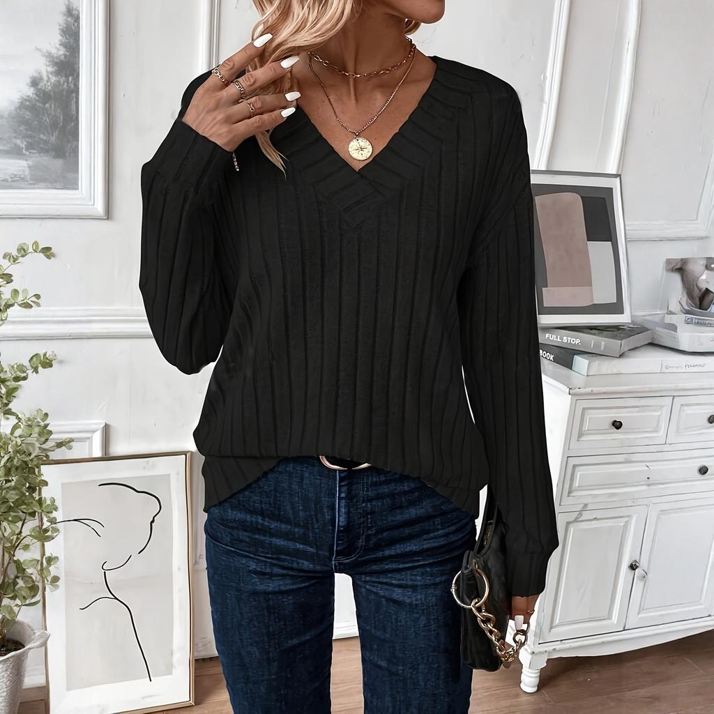 Women's Fashion Long Sleeve Ribbed Elegant Commuting And Casual Top