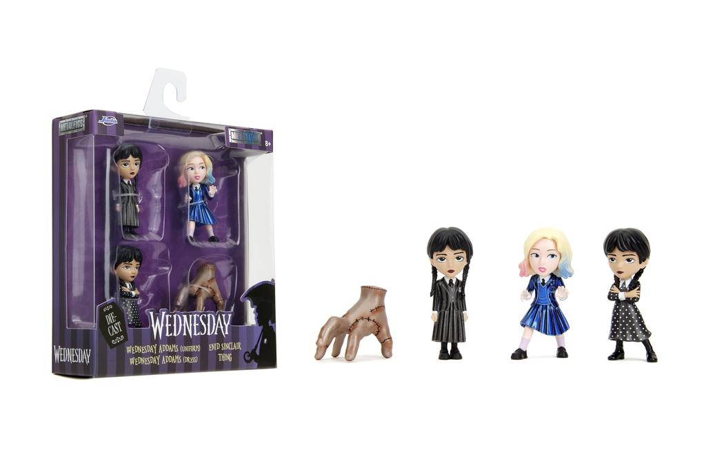 Jada Уэнсдей 2,5-дюймовые Metalfigs 4 шт. – Прочные литые коллекционные фигурки – Включает Уэнсдей, Энид, Вещь и Мортисию – Для детей от 8 лет – Яркий цвет