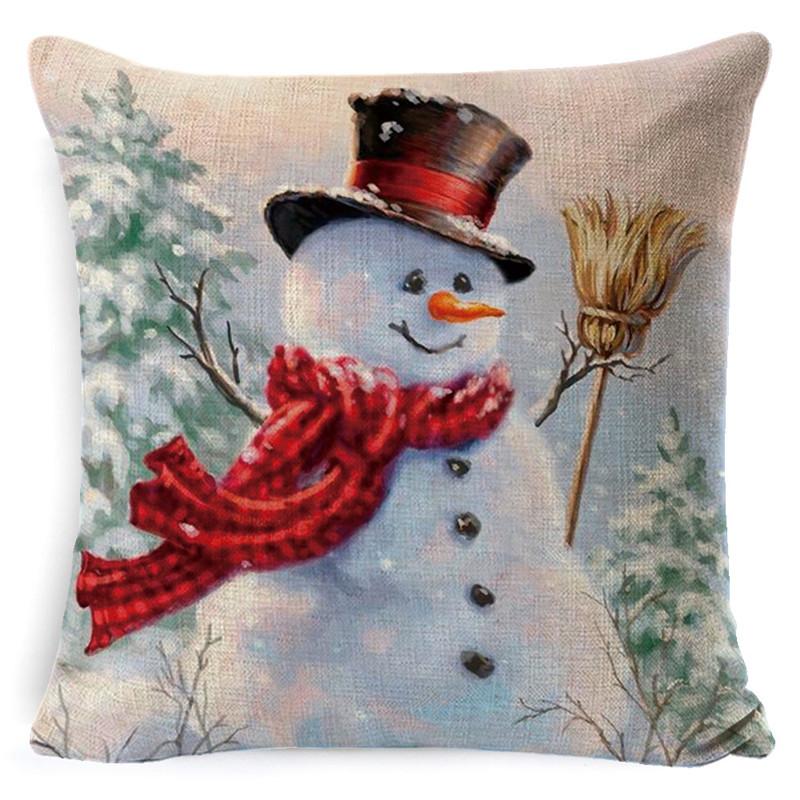 Christmas Snowman Pillowcase Living Room Decoration Linen Pillowcase New Year Santa Claus Christmas Sofa Cushion Cover