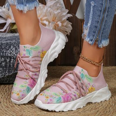 Мода Женские 2024 новые модные сетчатые дышащие повседневные кроссовки с растительным принтом