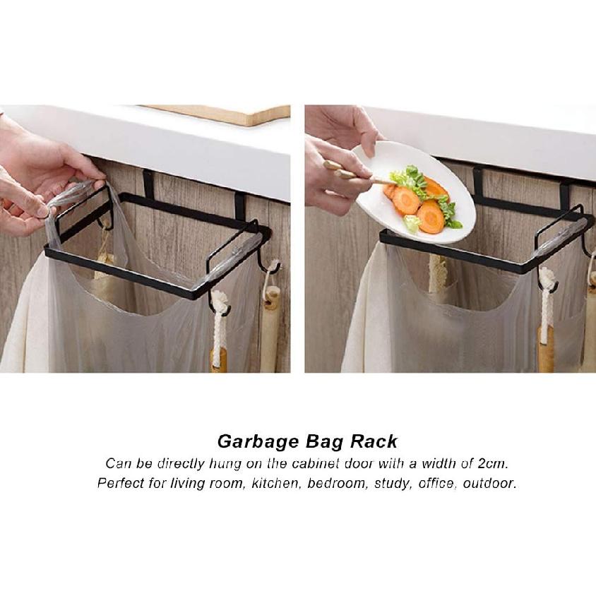 Jiawu Trash Storage Holder, Trash Bag Rack Hanging Trash Bag Holder Iron Hook Designed for Household Kitchen Cabinets Doors and Cupboards(Black)