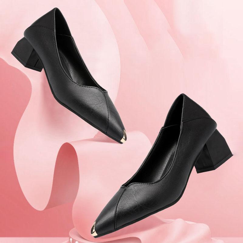 High-heeled Shoes Women's Thick Heels Spring and Summer Korean Version Joker Pointed Shoes Middle School Shoes with Work Shoes