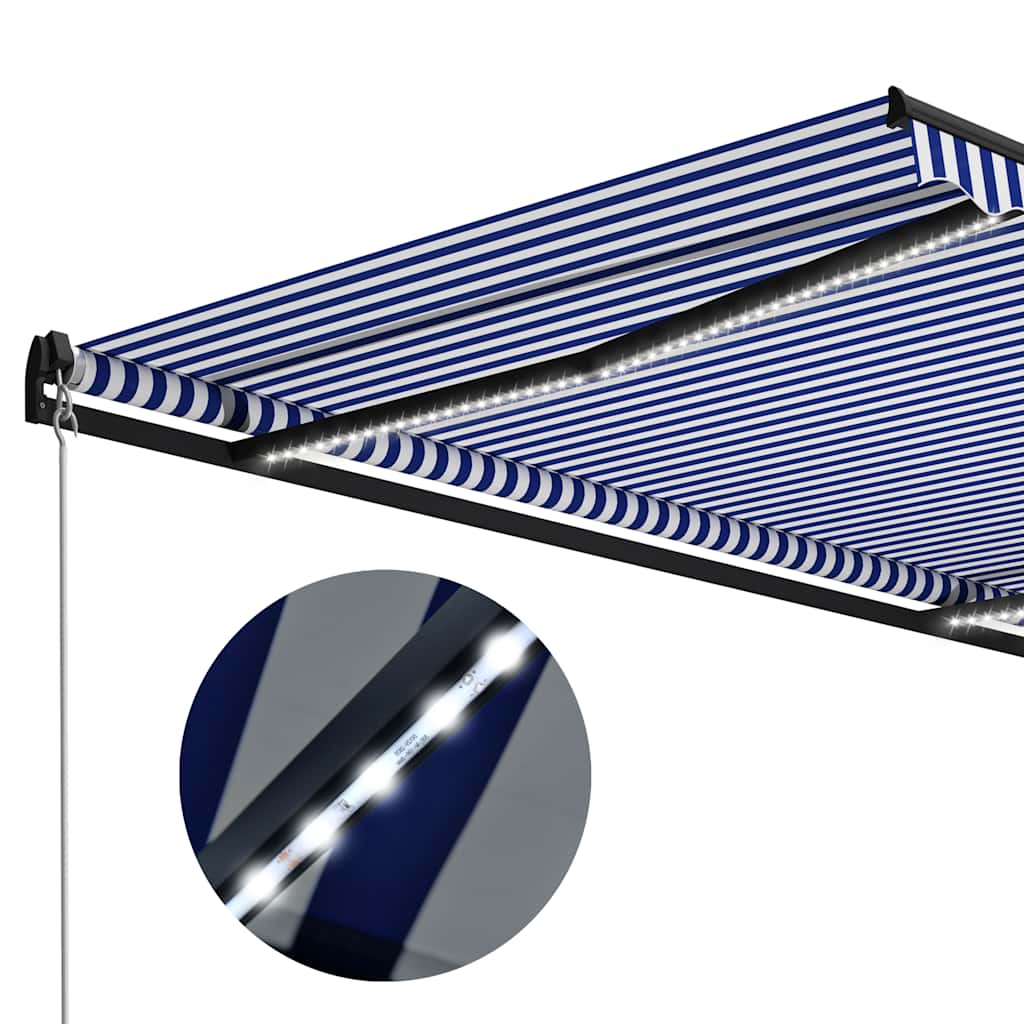 Manual Retractable Awning with LED Lighting 300 x 250 cm Blue & White