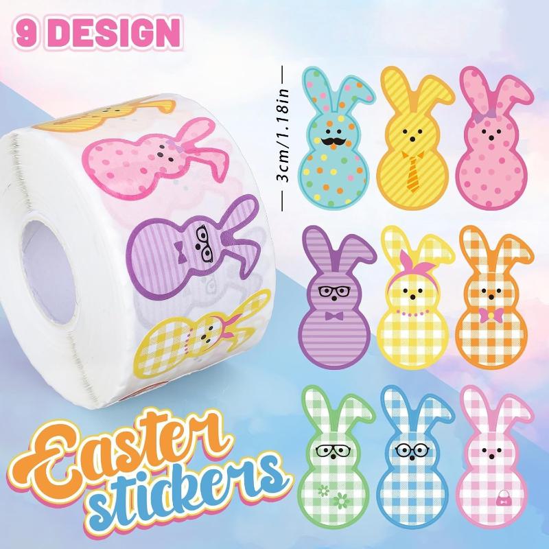 100-500 шт. Наклейки на Пасхального Кролика Рулон Милые Цветные Бумажные Наклейки с Кроликами 9 Дизайнов Узор Наклейки для Запечатывания Подарочной Упаковки