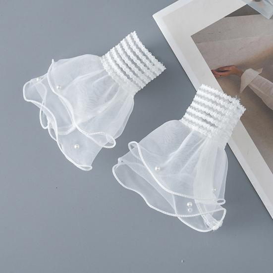 Yousheng 1 пара женских манжет на запястье, прозрачное кружево, эластичные, декор из искусственного жемчуга, противоскользящие, с оборками, украшение на запястье, однотонные, принцесса, накладные манжеты