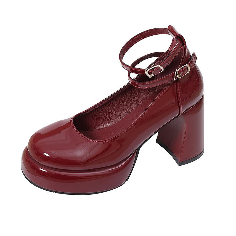 Французские туфли Мэри Джейн на толстом каблуке из маленькой кожи, для девочки, весна 2025, новый высокий каблук, ретро сказочный стиль с юбкой, модная обувь