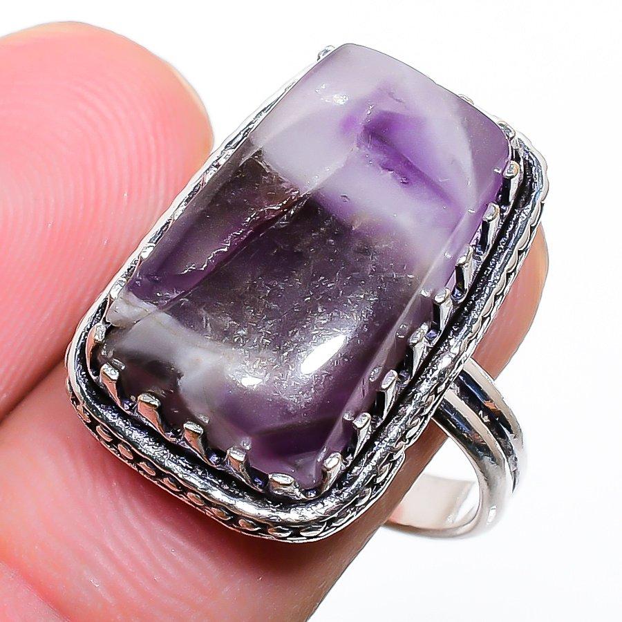 Кольцо из серебра 925 пробы с драгоценным камнем Sage Amethyst, размер 7