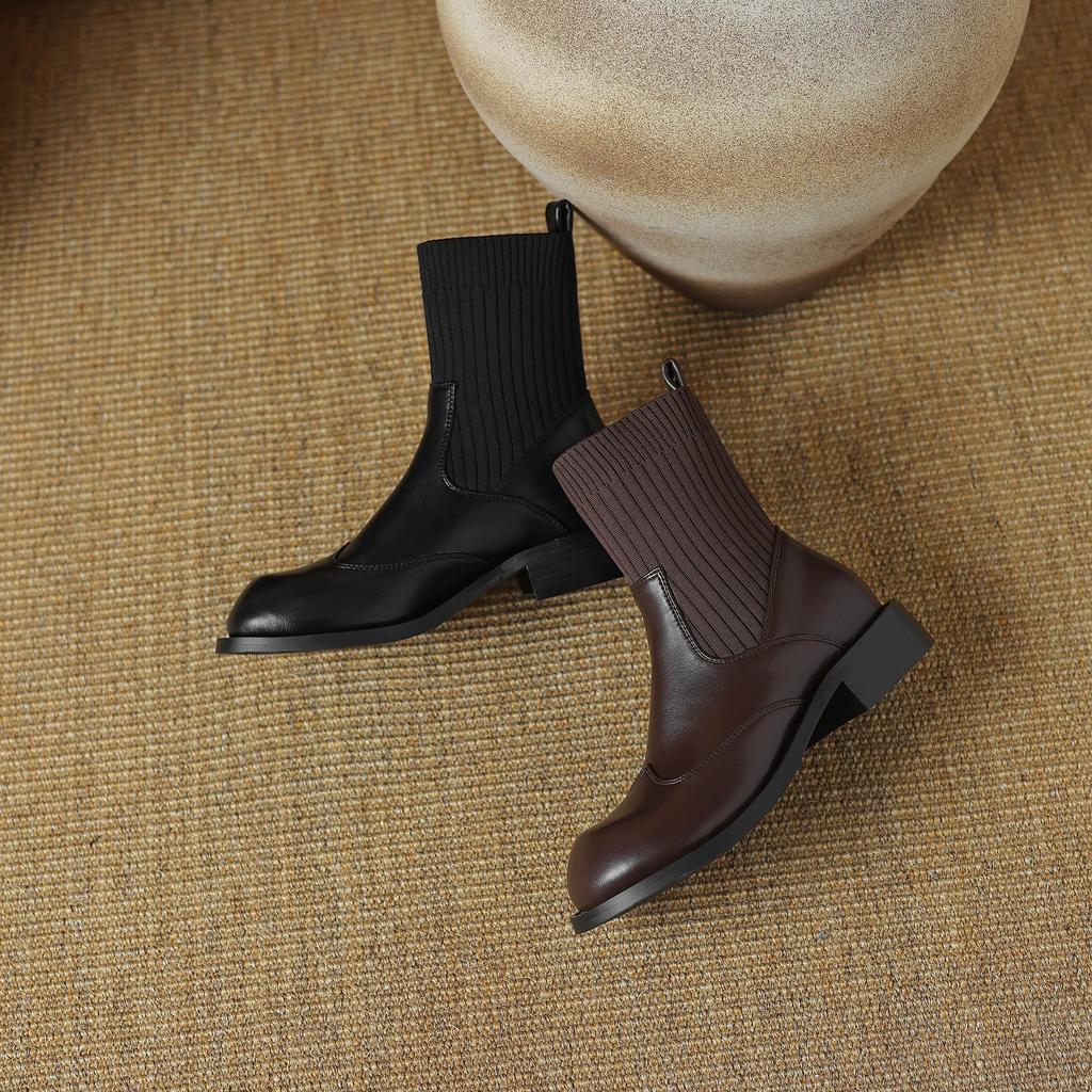 Krazing Pot Микрофибра Осенне-зимняя обувь Толстый средний каблук Размер 43 Ботинки челси Вязаный сзади Эластичные ботильоны