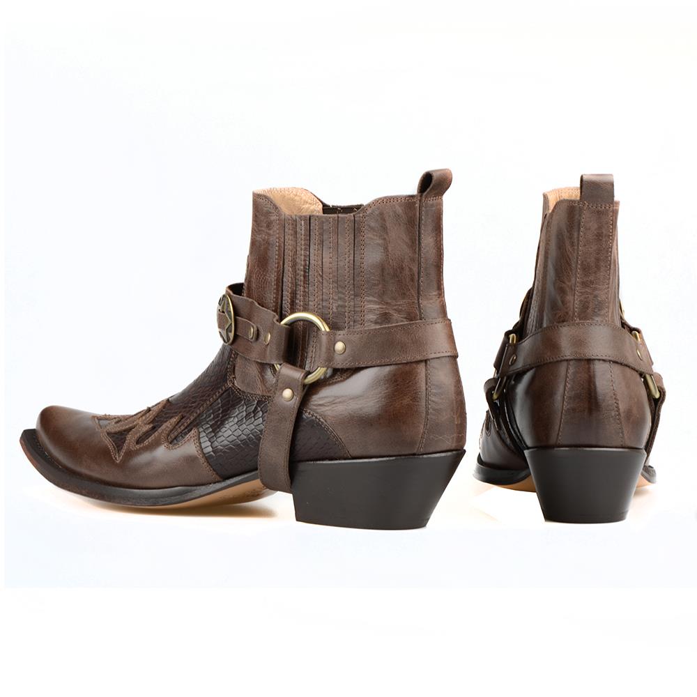 FootCourt Новые коричневые ковбойские сапоги для мужчин из натуральной кожи, ботильоны в стиле вестерн, кожаная подошва, Hommes Bottes с острым носком, ручная работа