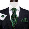 Barry.Wang Mens Ascot with Brooch Floral Jacquard Silk Cravat Tie Hanky Cufflinks Set