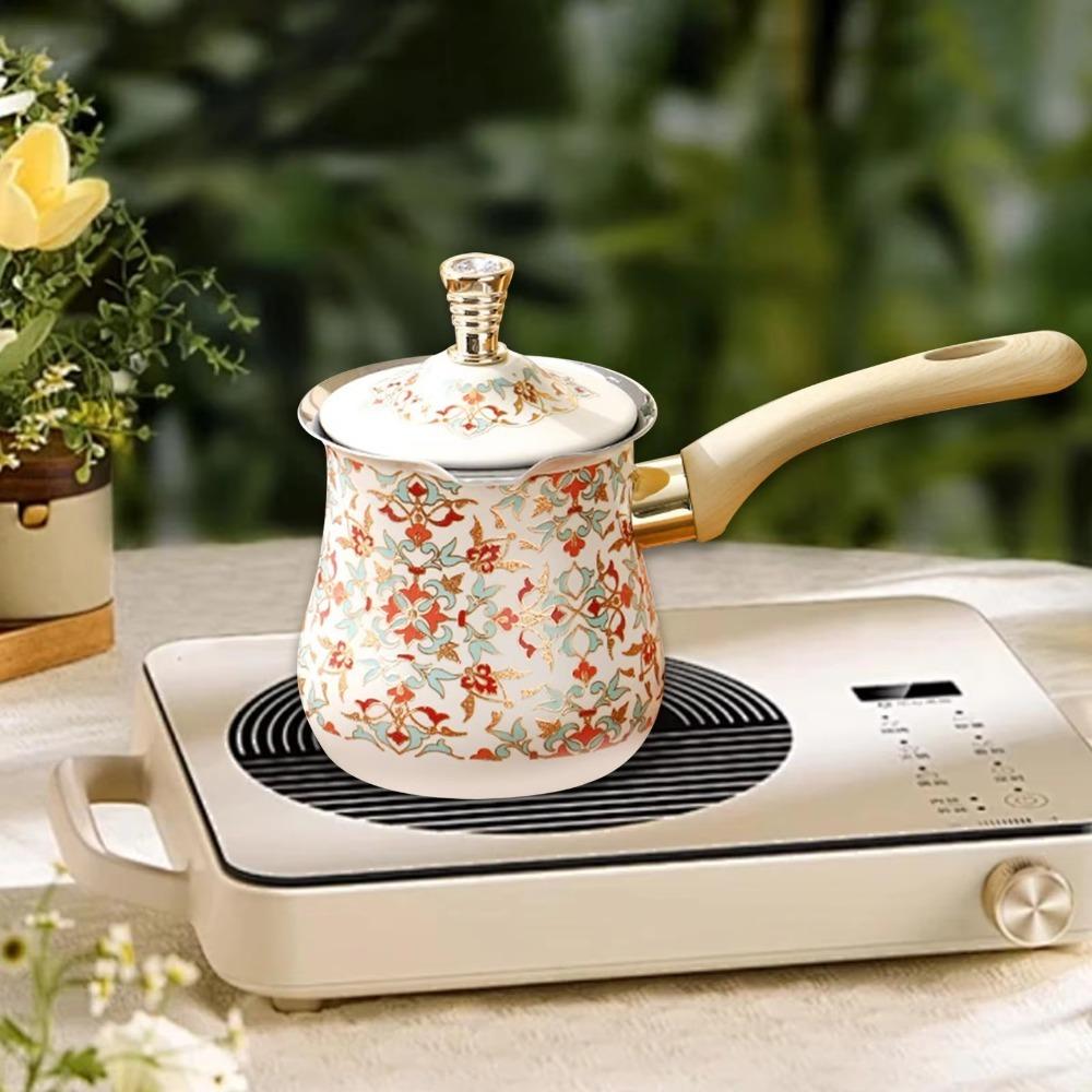Long Wooden Handle Butter Melting Pot 550ml Milk Pot Coffee Utensil Turkish Coffee Pot Kitchen